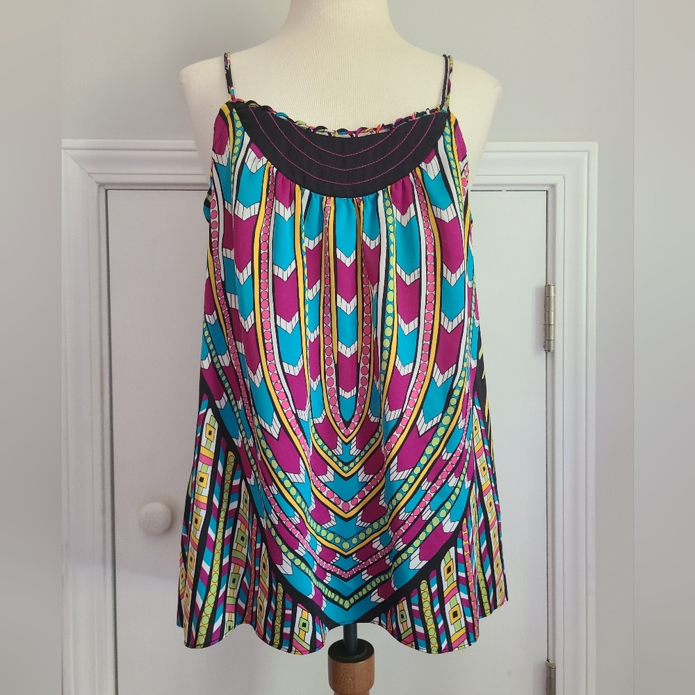 Nicole Miller Y2K Cami Tank Top Size S Satin Geometric Abstract Spaghetti Straps